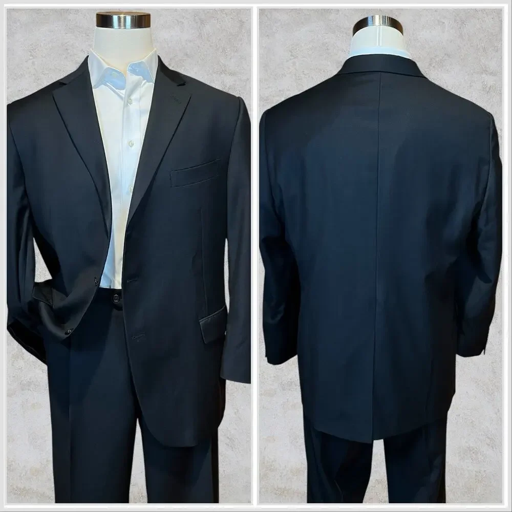 Hart Schaffner Marx 48R 42x30 Solid Black Classic Traditional Fit 2 Piece Suit